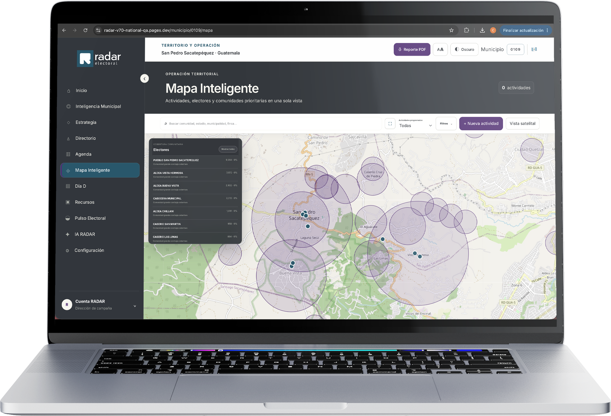 Laptop mostrando el Mapa Inteligente real de RADAR